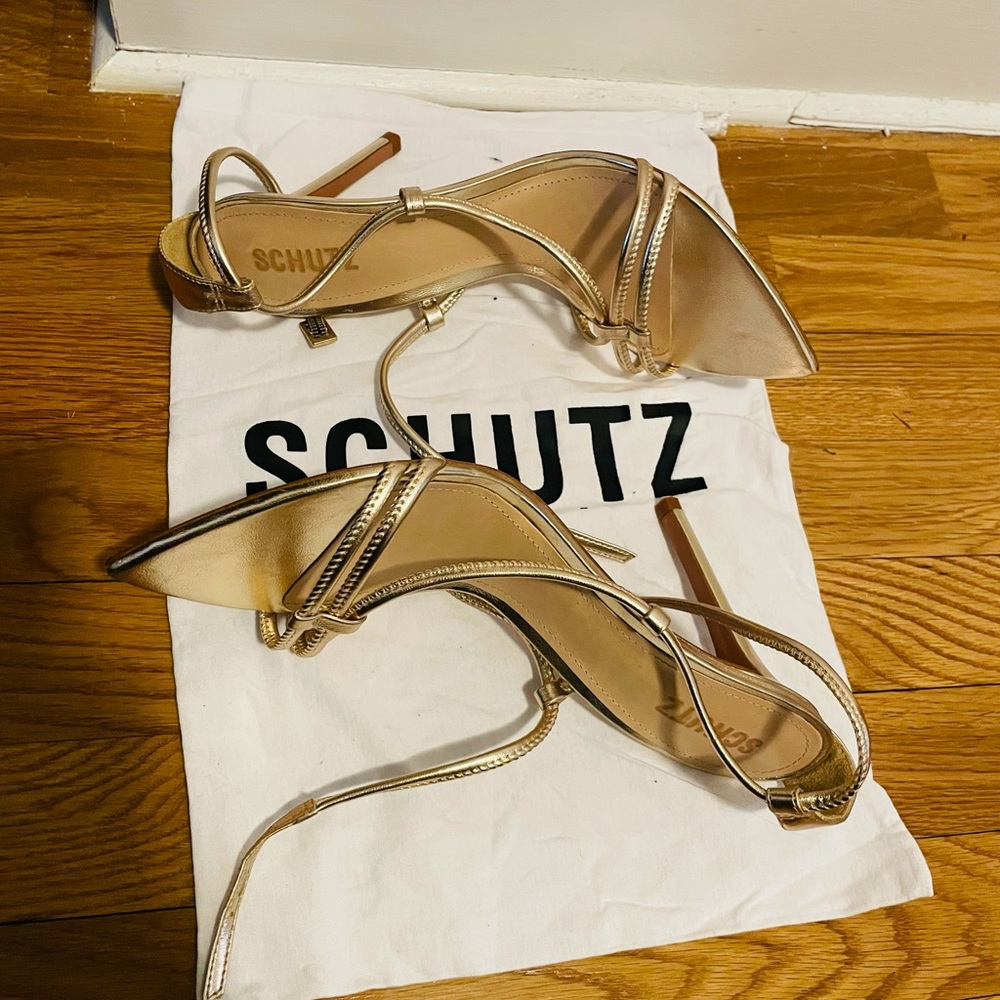 SCHUTZ Gold/Metallic Stiletto Sandals